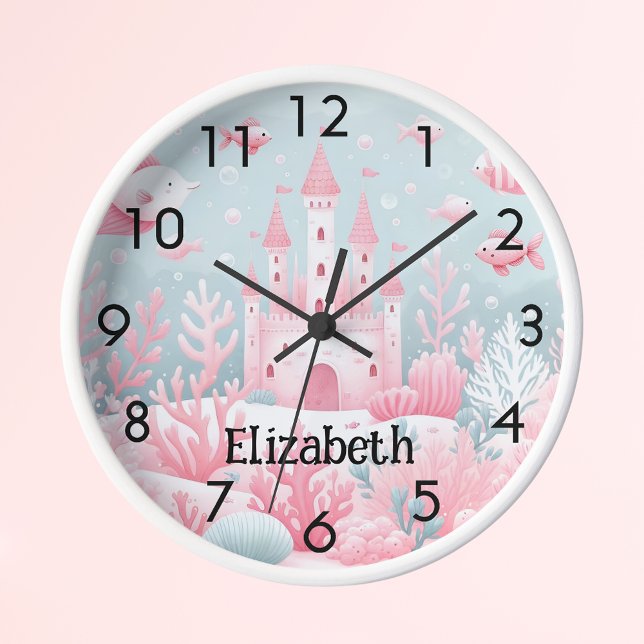 Horloge Château rose bleu poisson mer sous l'imaginaire (Créateur téléchargé)