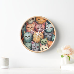 Horloge Chats colorés Doodle lunatique