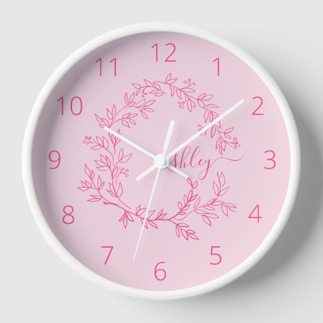 Horloge Chaud rose moderne Script Girl Monogramme Nom (Recto)