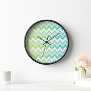 Horloge Chevron motif vert turquoise aqua ombre élégant