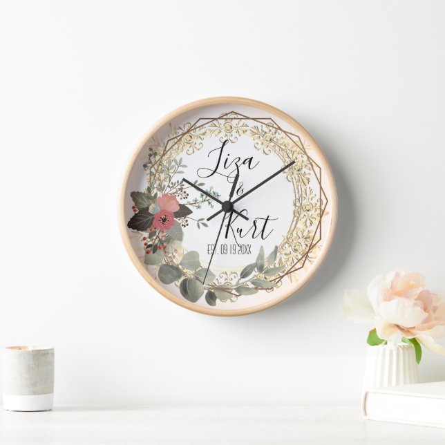 Horloge Chic Elegant Mariage de couronne florale (Maison)