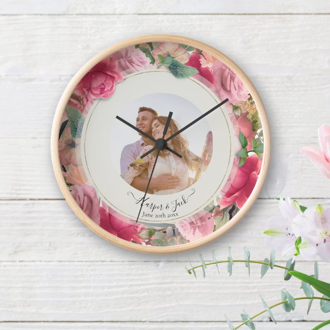 Horloge Chic Romantique Floral Blush Rose Roses Mariage (Créateur téléchargé)