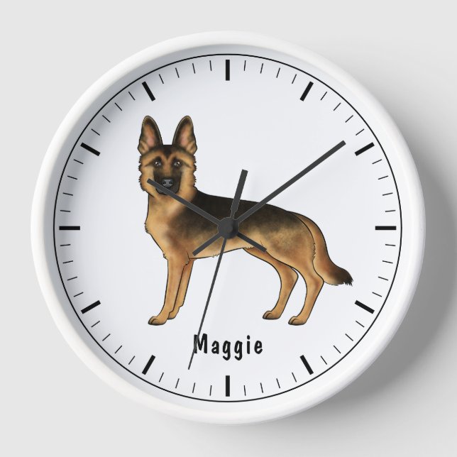 Horloge Chien Berger Allemand Noir Et Tan Avec Texte Perso (Recto)