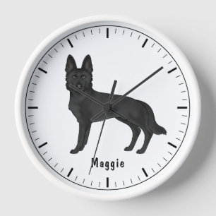 Horloge Chien de berger allemand noir de dessin animé avec