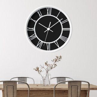 Horloge Chiffres romains blancs Cercle Blanc Cadre en bois