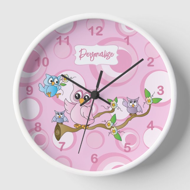 Horloge Chouette-bébé rose (Recto)