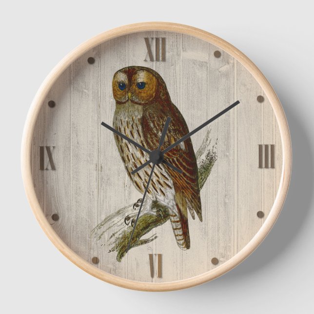Horloge Chouette sur le look bois (Recto)