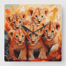 Horloge - Cinq Lions Cubs Oeuvre