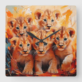 Horloge - Cinq Lions Cubs Oeuvre