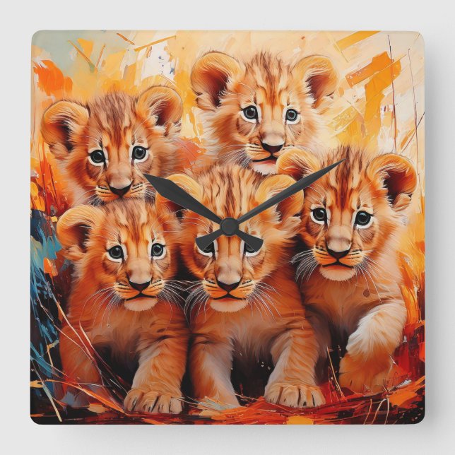 Horloge - Cinq Lions Cubs Oeuvre (Recto)