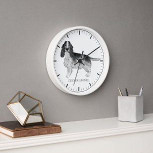 Horloge Cocker Spaniel En Noir Et Blanc & Texte Personnali