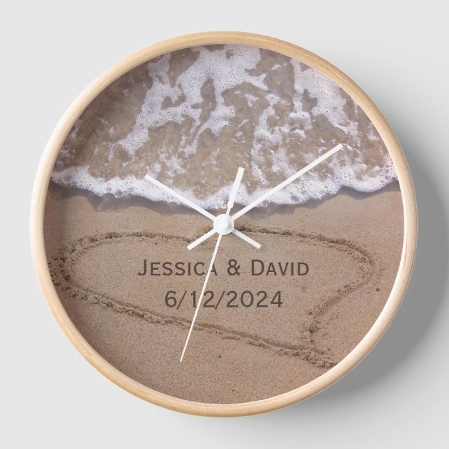 Horloge Coeur dans le sable Plage personnalisée (Recto)
