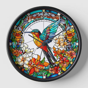 Horloge Colibri de style vitrail