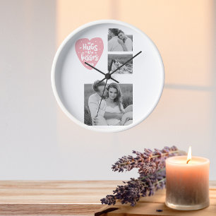 Horloge Collage Couple Photo & Hugs And Kisses PInk Heart