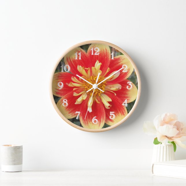 Horloge Collarette orange et jaune Dahlia Floral (Maison)