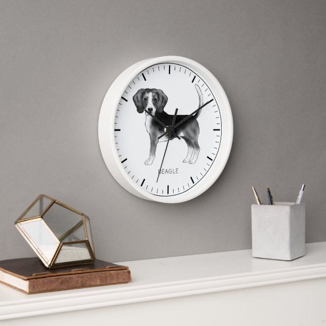 Horloge Conception beagle Chien En Noir Et Blanc Avec Text (Bureau)