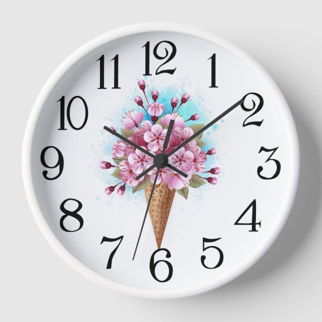 Horloge Cône rose Sakura crème glacée gaufre (Recto)
