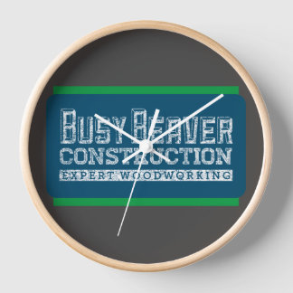 Horloge Construction de castor occupé Blanc Gfx Turquoise 