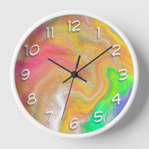 Horloge Corail, Bleu, Vert, Rose Abstrait Fluide Art