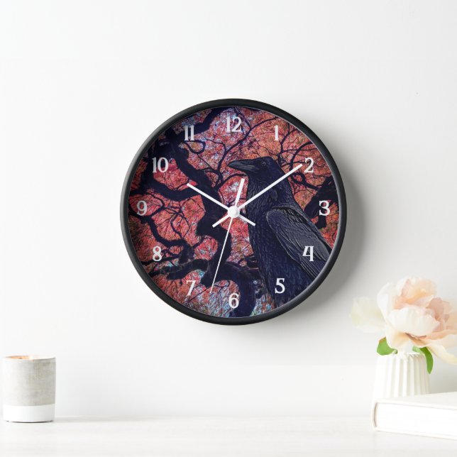 Horloge Corbeau noir et érable gris japonais (Maison)