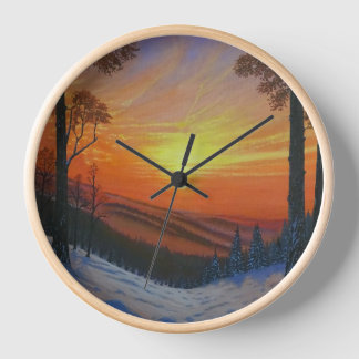 Horloge - "Coucher de soleil sur la forêt enneigée