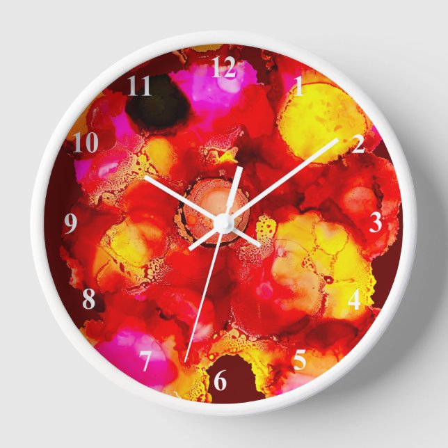 Horloge Couleur Abstraite rouge et rose (Recto)