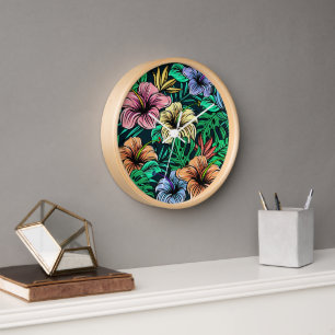 Horloge Couleurs vives florales tropicales