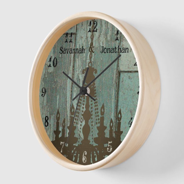 Horloge Country Chic Vieux Rustique Aqua Chandelier en boi (Angle)