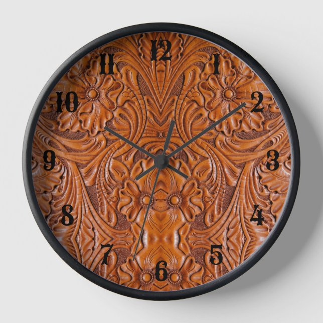 Horloge Cowboy Rustic cabine western en cuir imprimé (Recto)