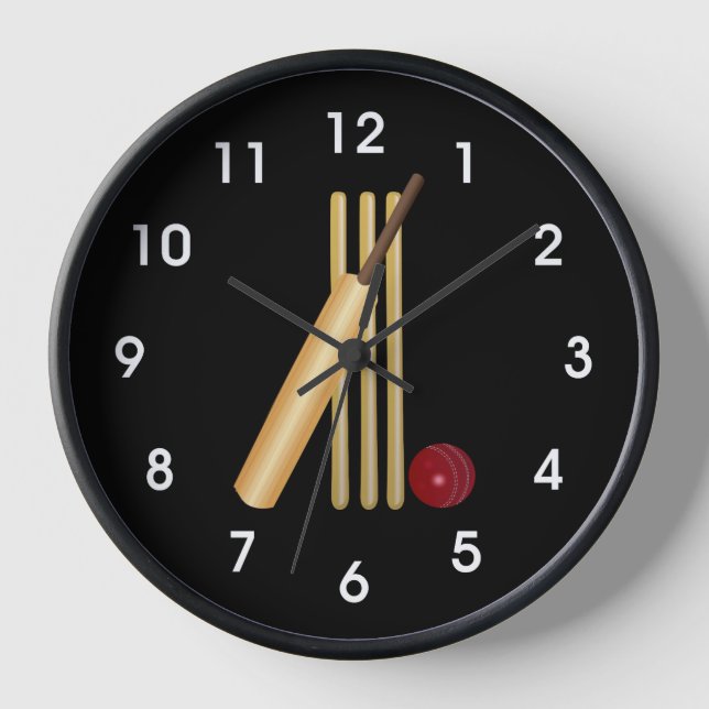 Horloge Cricket - Wicket, chauve-souris et balle (Recto)