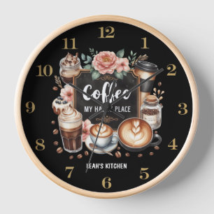 Horloge ☕Cuisine de café coeur personnalisé Café Café Endr