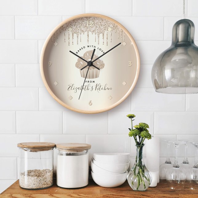 Horloge Cupcake Boulangerie Pâtisserie Chef Parties scinti (Créateur téléchargé)