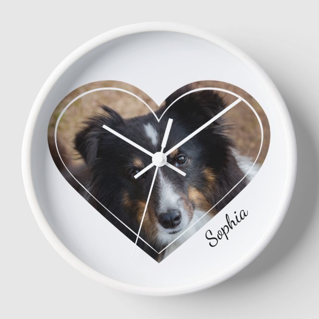 Horloge Custom Heart Shape Pet Photo & Personalized Text (Recto)