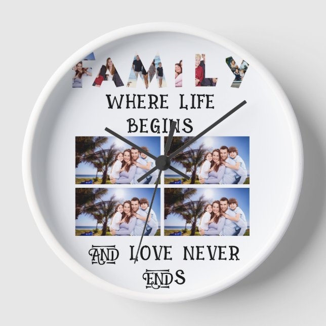 Horloge Custom Modern Family Love 10 Photo Collage (Recto)