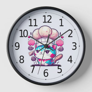 Horloge Cute boulangère Chef Chat Kitten avec pain  