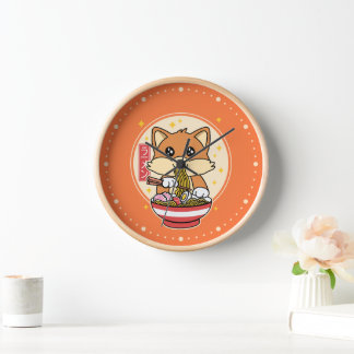 Horloge Cute Fox Manger Ramen Kawaii Japonais Cadeau alime