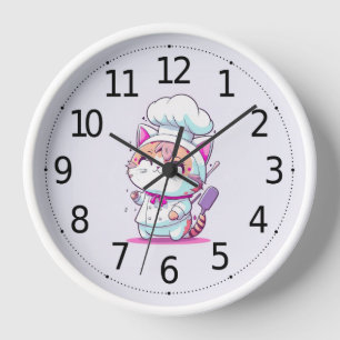Horloge Cute Happy Baker Pâtisserie Chef Chat Kitten  