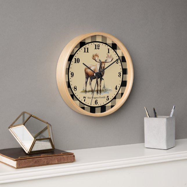 Horloge Cute Moose cabine ajouter Nom de famille (Bureau)