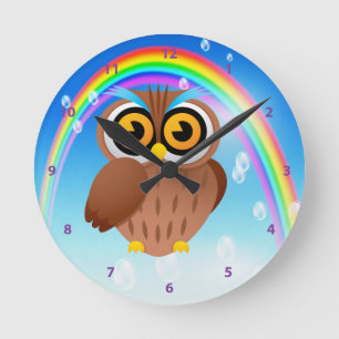 Horloge Cute Owl & Rainbow