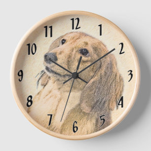 Horloge Dachshund (Longhaerien) Peinture - Art Chien origi