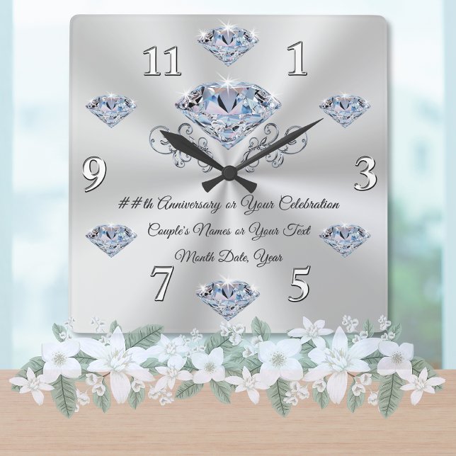 Horloge d'anniversaire de diamant ou votre (Diamond wedding anniversary gifts for parents. 10 years of marriage gifts. Clock anniversary gift.)
