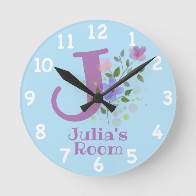 Horloge dans un design floral avec nom et initiale (Recto)