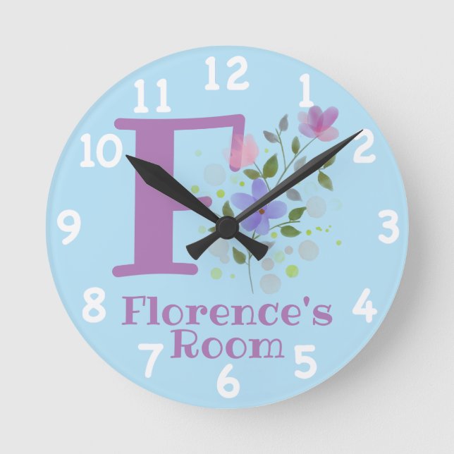 Horloge dans un design floral avec nom et initiale (Recto)