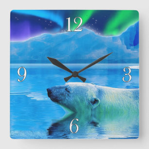 Horloge d'art de l'ours polaire et de l'Aurora