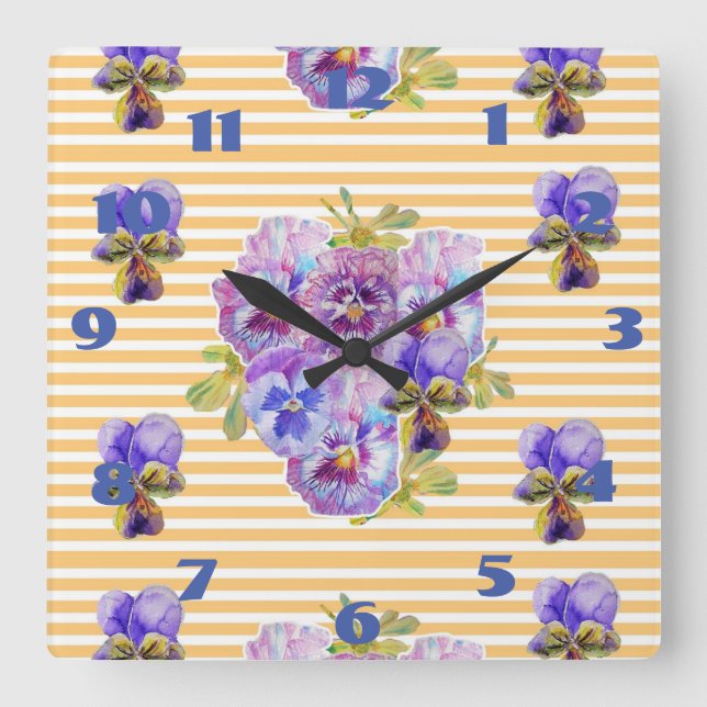 Horloge d'art floral Pensées Jaune Shabby Chic (Recto)