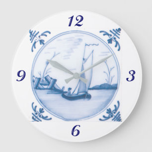 Horloge d'art vintage avec voilier bleu blanc et c