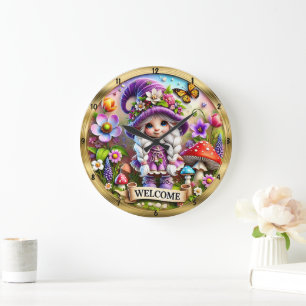 Horloge de bienvenue de Gnome Whimsical : Cadre d'