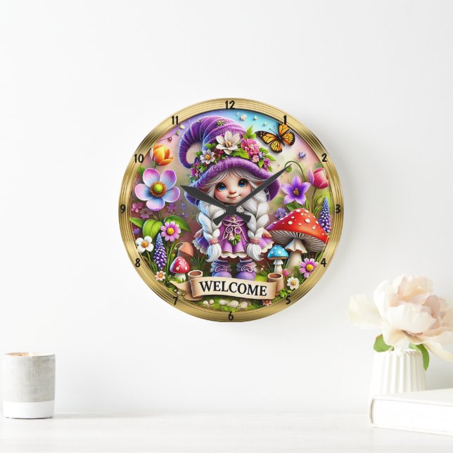 Horloge de bienvenue de Gnome Whimsical : Cadre d' (Maison)
