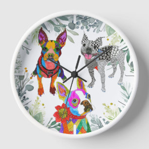 Horloge de Boston Terrier joli et coloré