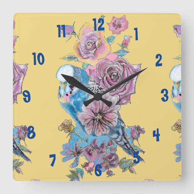 Horloge de bureau pour femme jaune aquarelle Budgi (Recto)